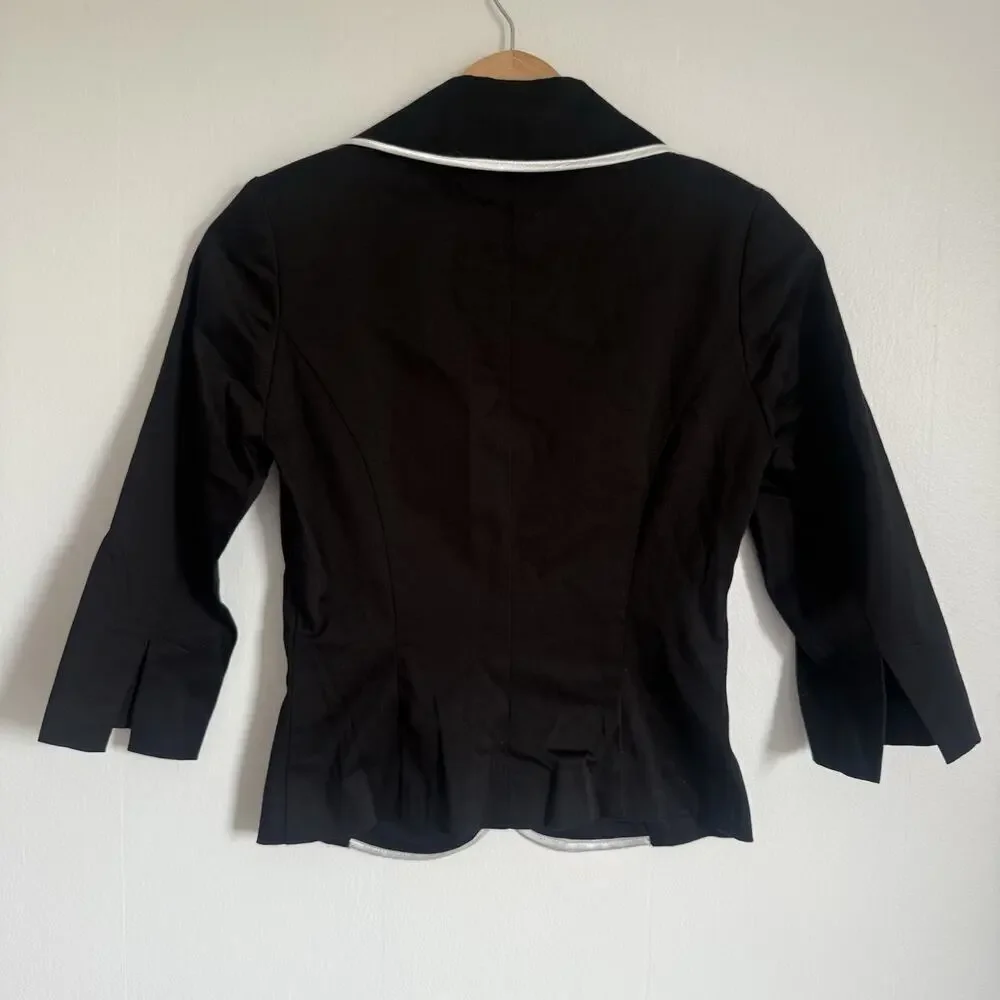 Rampage Y2K Crest Blazer Black White Piping Preppy Academia Fitted Jacket Small - Picture 4 of 6
